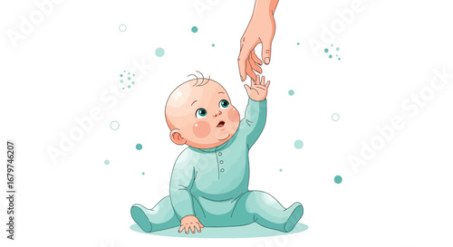 Baby Reaching Hand Cartoon Illustration Showing Reliance For Parent Guidance