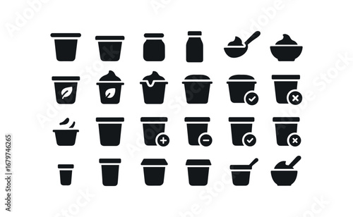 vector solid black filled icons Yogurt (Basic) yogurt icon yogurt cup yogurt jar yogurt bottle yogurt spoon yogurt bowl yogurt fresh yogurt stale yogurt new yogurt old yogurt valid yogurt.