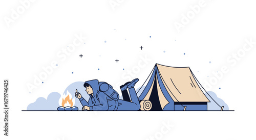 Camping Adventure Under The Stars, Relaxing Beside a Warm Campfire