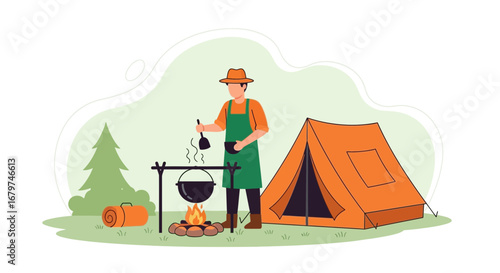 Camping Cookout Scene During A Summertime Adventure Depicting Outdoor Culinary Activities Outdoors