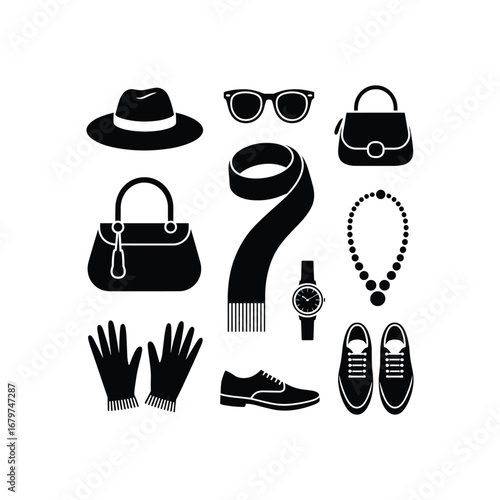 Fashion accessories collection for women including handbags scarves jewelry gloves hats sunglasses and shoes
