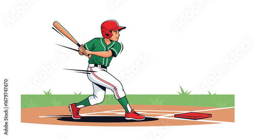 Baseball Player Hitting The Ball With Bat On The Field Illustration