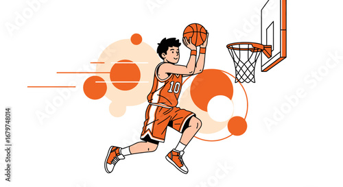 Basketball player in action about to shoot the ball towards the basket in a game