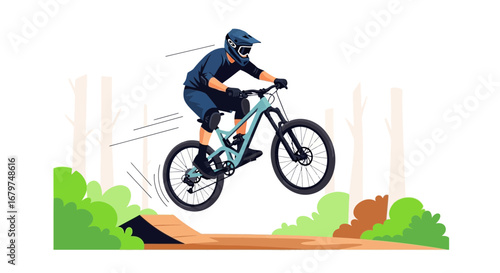 Bike Rider Performing Stunt During Mountain Biking On Dirt Trail, Adrenaline Rush, Fun