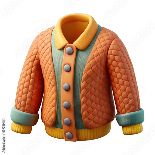 Cozy orange knit cardigan with blue and green accents a warm and stylish outerwear piece