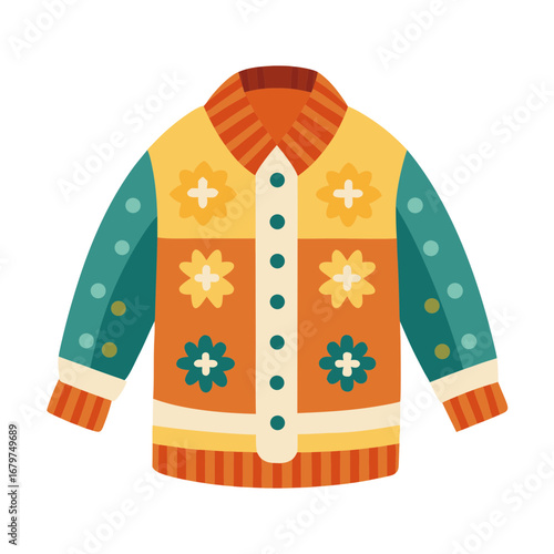 Cute knitted cardigan vector illustration cozy warm fashion apparel scalable graphic design