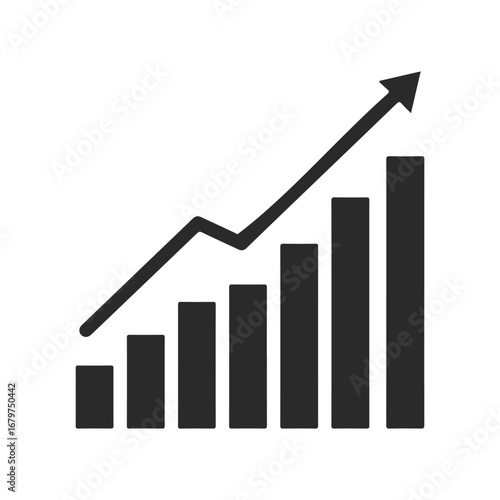 Ascending bar chart with upward arrow indicating growth and success