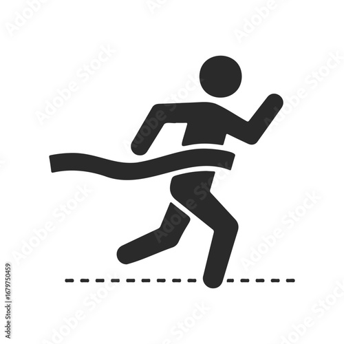 Silhouette of runner crossing finish line icon for race and marathon concepts