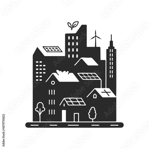 Sustainable urban architecture: green energy in cityscape with solar and wind power