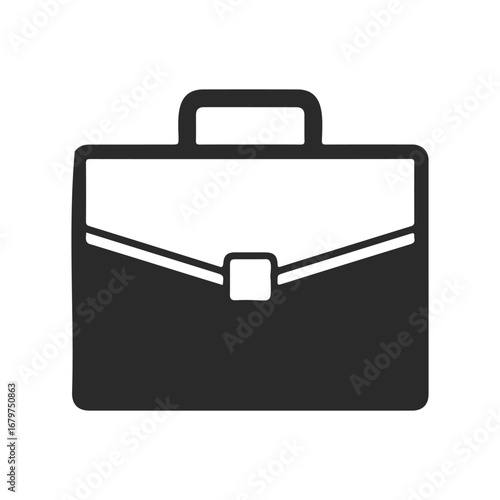 Minimalist black briefcase icon on white background