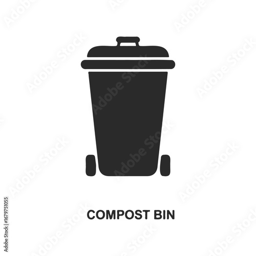 Black compost bin icon on white background for waste management