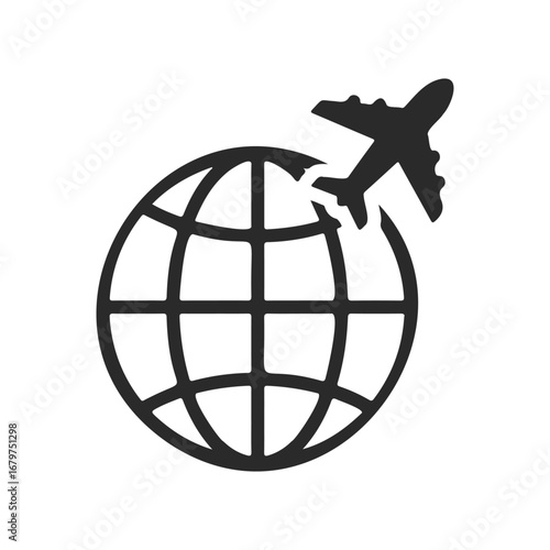 Airplane and globe icon representing global travel concept