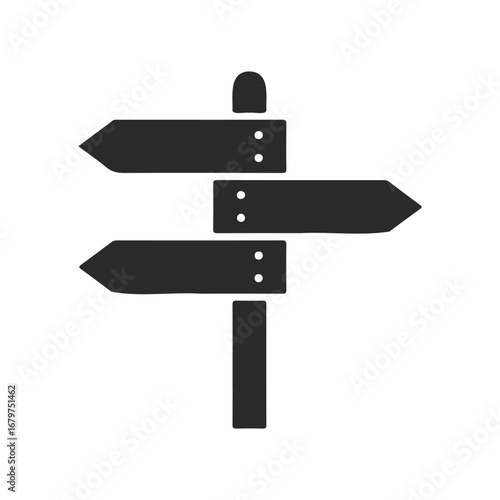 Black directional signpost icon on white background