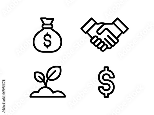 Business Growth Icons Investment, Partnership, and Financial Symbolism for Success and Prosperity