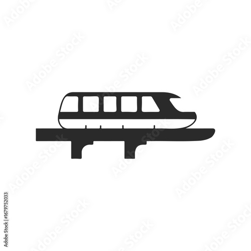 Minimalistic black and white monorail silhouette illustration on elevated track