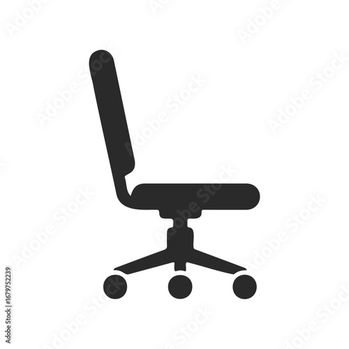 Black office chair icon with wheels and armrest design