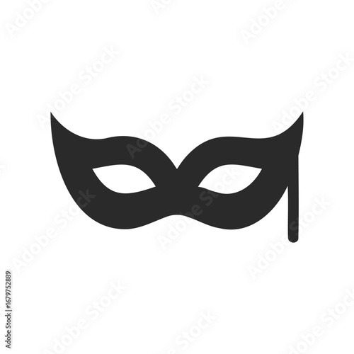 Black masquerade mask icon with elegant eye design on white background