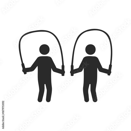 Silhouette of two people jumping rope together