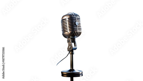 Vintage microphone isolated on transparent background for professional studio