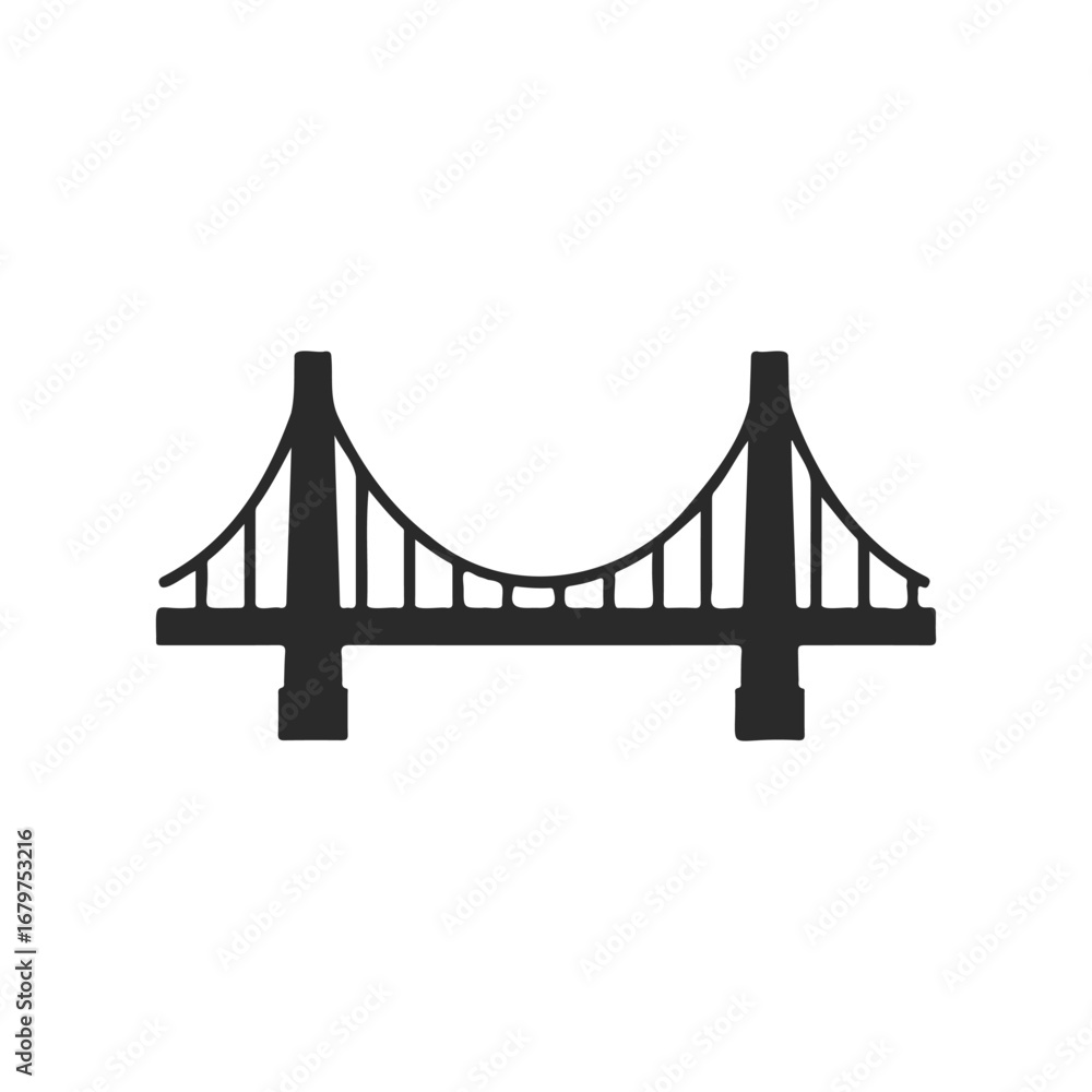 Obraz premium Simple black silhouette of a suspension bridge on white background