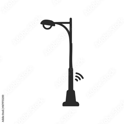 Smart streetlight icon with wireless connectivity waves on white background