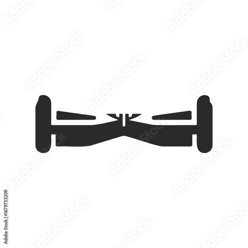 Minimalist black icon of hoverboard silhouette on white background