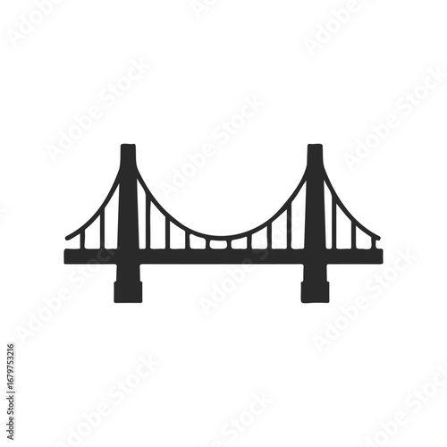 Simple black silhouette of a suspension bridge on white background