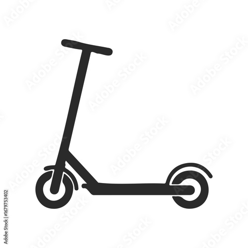 Simple black silhouette of a kick scooter on a white background