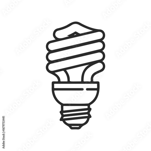 Black and white icon of a spiral compact fluorescent light bulb
