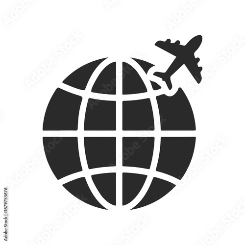 Globe with airplane icon: travel and global connectivity symbol