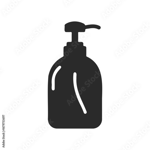Minimalist black soap dispenser icon on white background