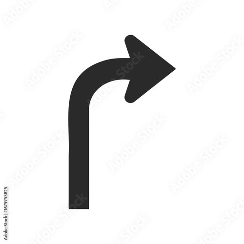 Simple black right turn arrow sign on white background
