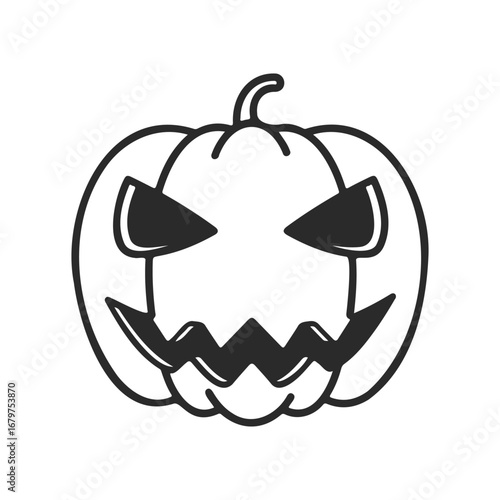 Black and white jack-o'-lantern illustration with evil expression