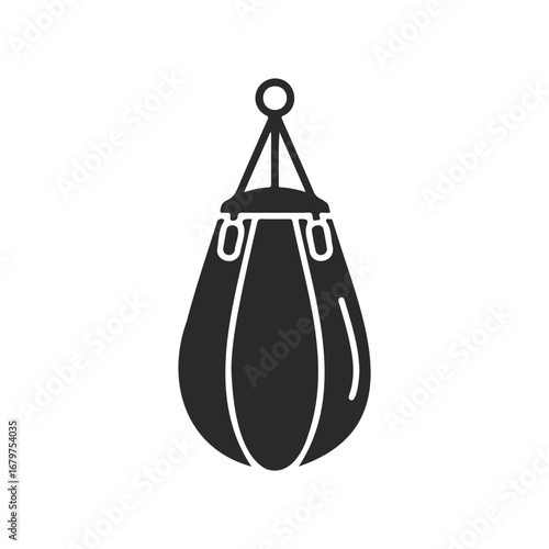 Black hanging boxing punching bag icon on white background