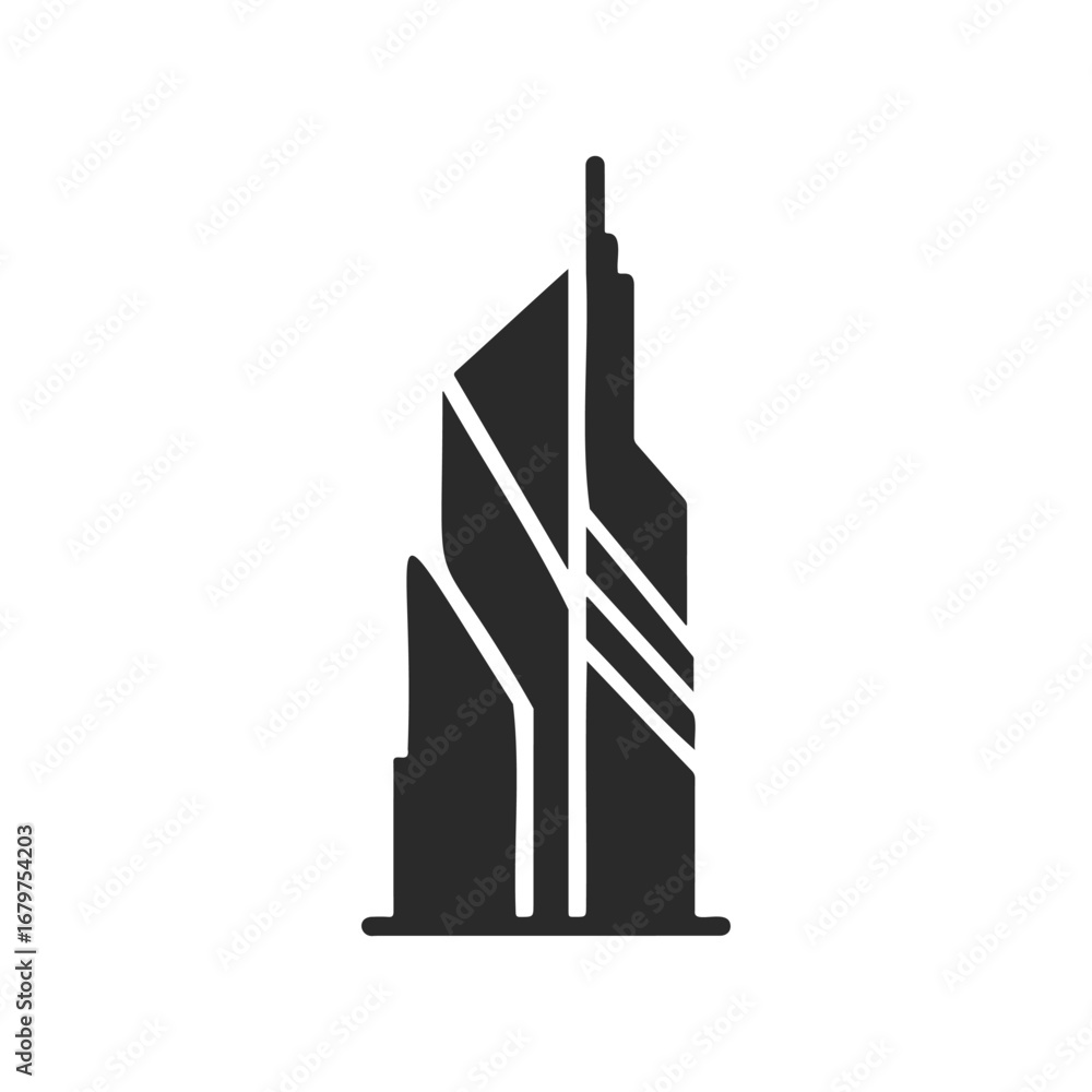 Fototapeta premium Modern skyscraper icon with geometric abstract design on white background