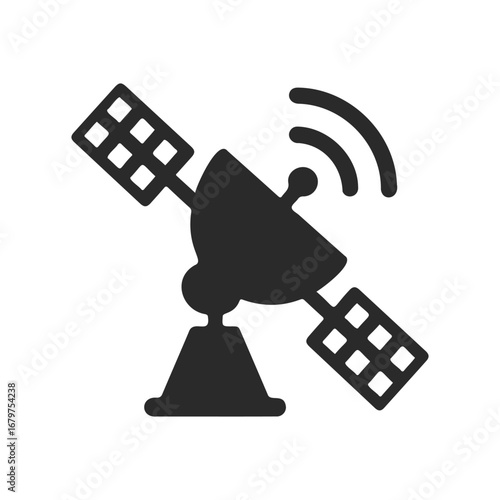 Satellite icon with signal waves on white background