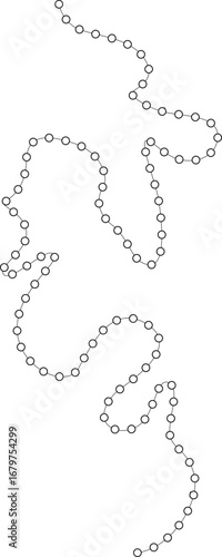 Abstract vector element consisting of an irregularly curved line with circular nodes, representing a shifting motion pattern with varying flow.