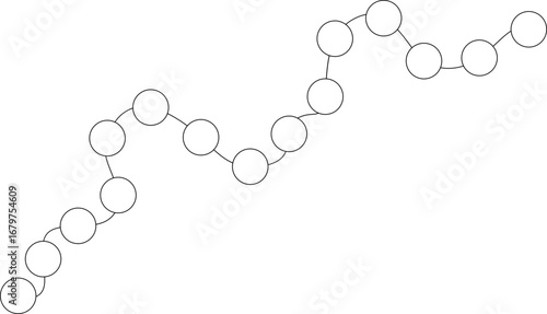 Curved structure composed of connected circles following an irregular path with subtle variations in direction.