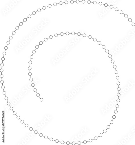 Circularly curved dots forming a continuous swirling stroke with a rhythmic motion.