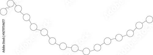 A twisting, fluid arrangement of circular dots forming a swirling motion in a linear path.