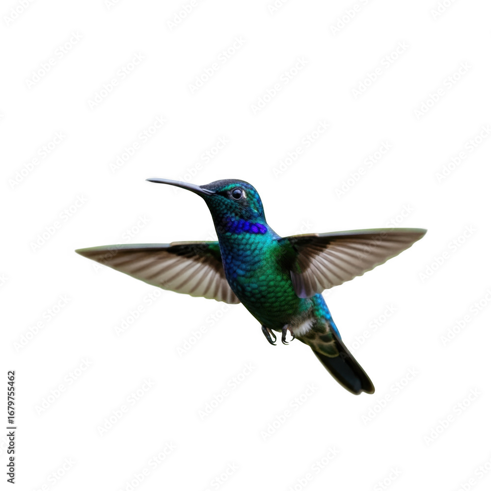 Obraz premium Stunning hummingbird in mid-flight captured with vibrant iridescent plumage against dark backdrop