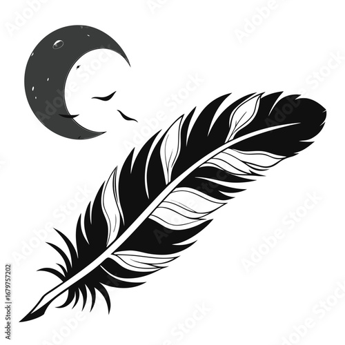 Phoenix feather glowing under glowing portal silhouette