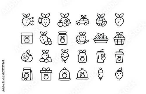 vector outline icons Berry (Advanced) berry smart berry ai berry auto berry manual berry organic berry vegan berry packed berry unpacked berry stored berry harvested berry tray berry basket.