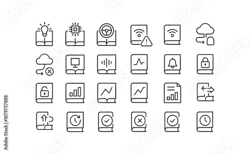 vector outline icons Audio Book (Advanced) audiobook smart audiobook ai audiobook auto audiobook manual audiobook synced audiobook unsynced audiobook connected audiobook disconnected.
