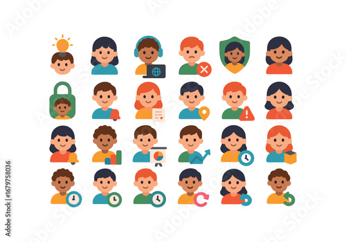 colorful flat vector icons Child (Advanced) child smart child ai child online child offline child safe child unsafe child secure child unsecure child report child track child monitor child.