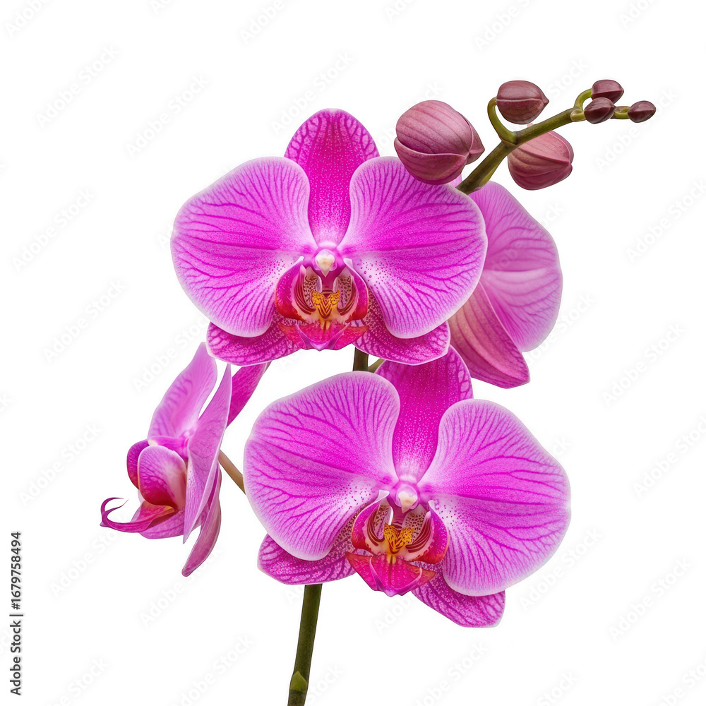 Obraz premium Vibrant pink phalaenopsis orchids bloom against a dark background