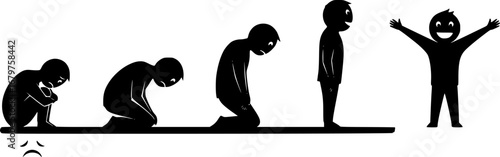 Silhouette of a mood scale from sad to happy, representing emotional spectrum, feelings, and mental health. EPS file.
