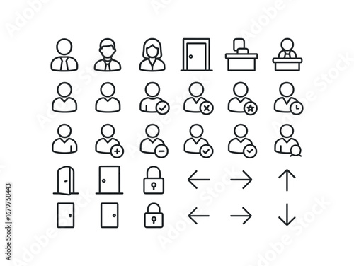 vector outline icons Principal (Basic) principal icon principal man principal woman principal office principal desk principal chair principal active principal inactive principal valid.