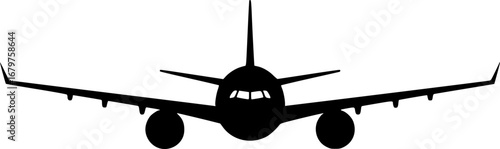 Airplane front view silhouette icon. Vector 