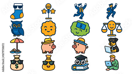 Employee Benefits Colourful Flat Vector Images on White Transparent Background